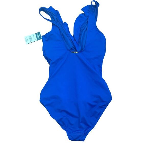 New LAUREN RALPH LAUREN Beach Club Blue Ruffled One Piece Swimsuit Women's Sz 6 - Picture 10 of 15